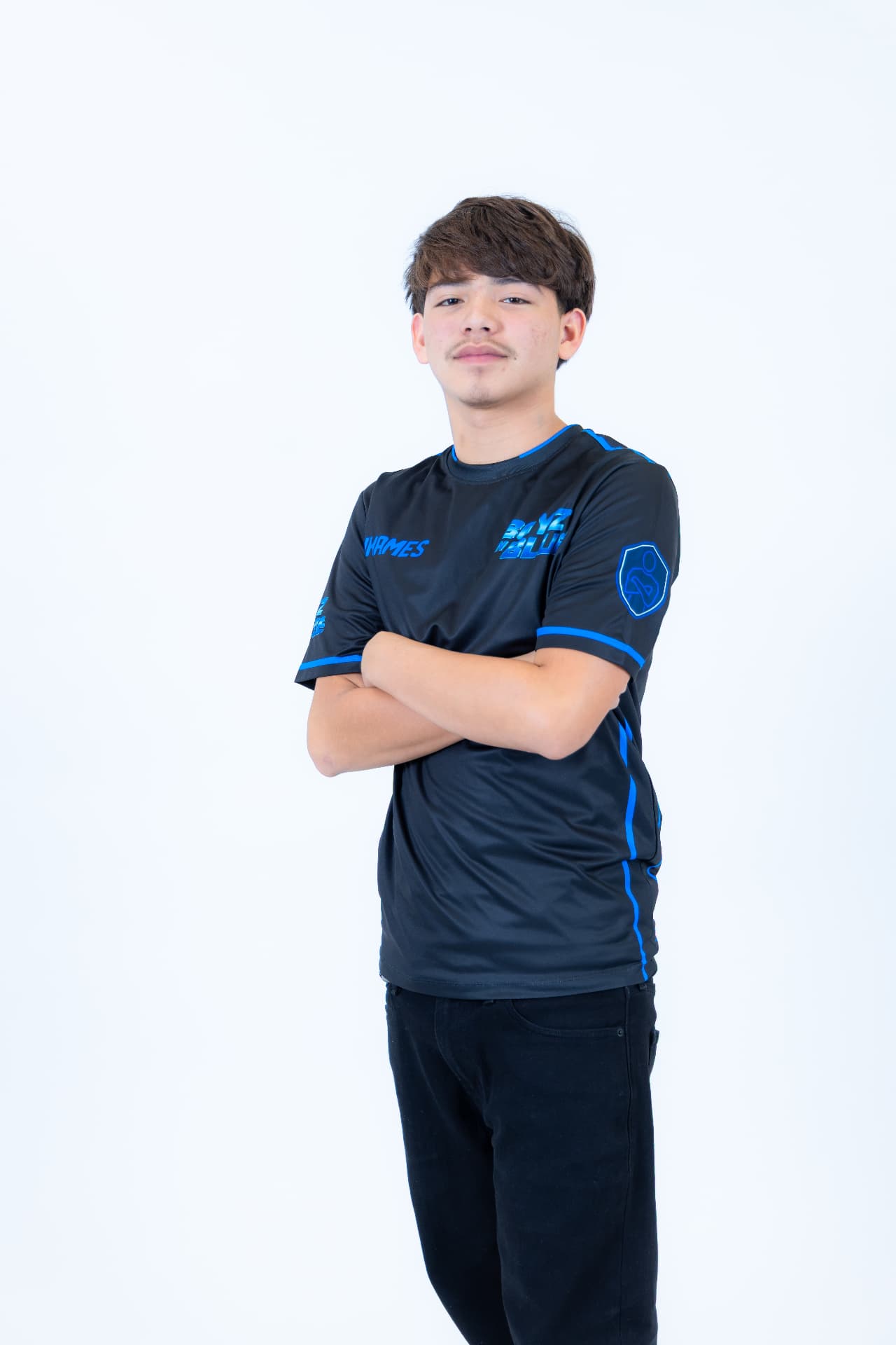 BOYZ IN BLUE performer posing in branded jersey