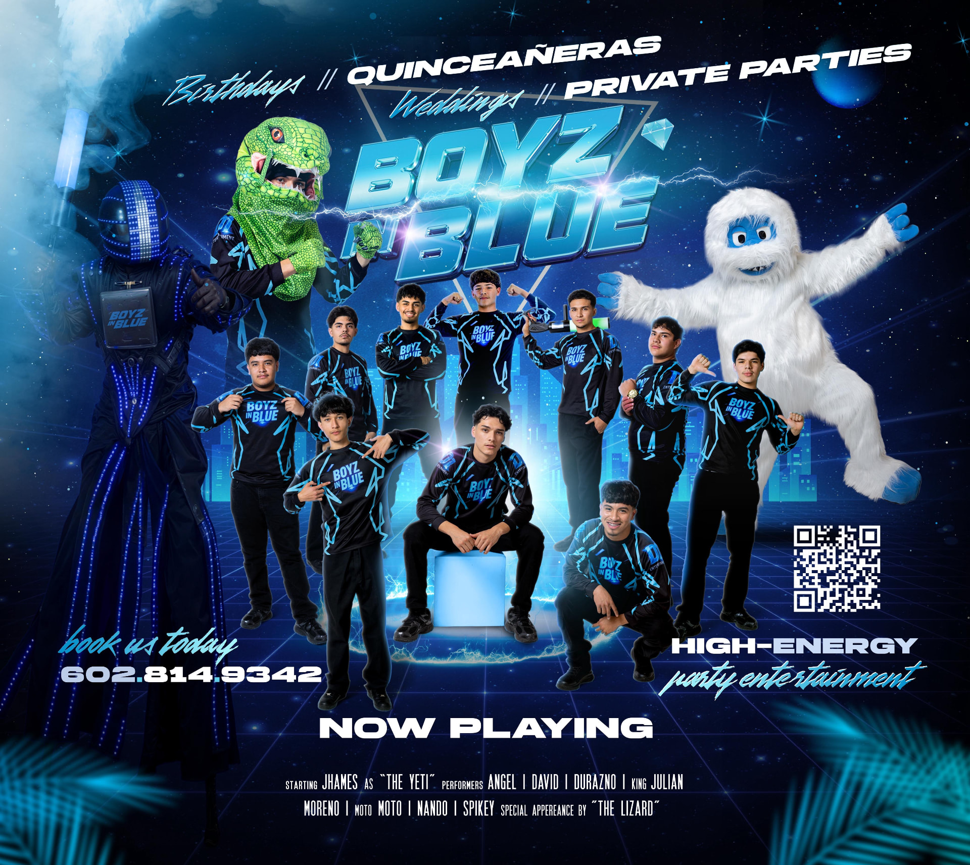 BOYZ IN BLUE full cast poster with mascots and performers